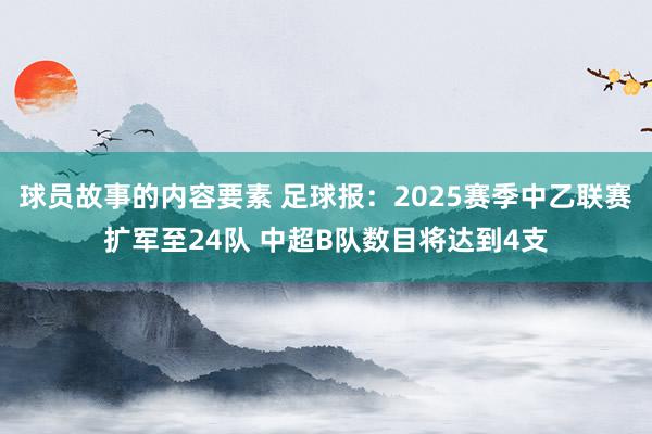 球员故事的内容要素 足球报：2025赛季中乙联赛扩军至24队 中超B队数目将达到4支