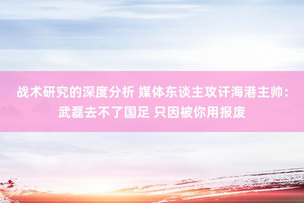 战术研究的深度分析 媒体东谈主攻讦海港主帅：武磊去不了国足 只因被你用报废